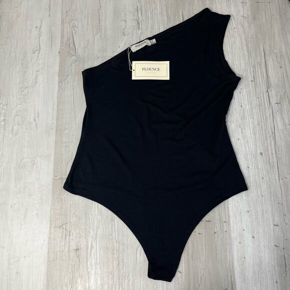 Flounce Club London Basic Plain One Shoulder Black Thong Bodysuit Sleeveless 6 - Picture 1 of 10